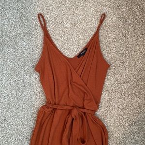 Rust Tie Waist Wide Legged Jumpsuit